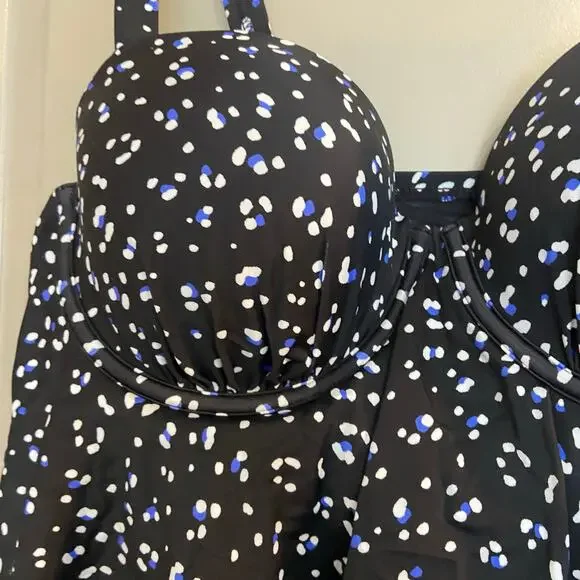 Swimsuits for All Size 20 Black White & Blue Polka Dot Underwire Tankini Top - Picture 6 of 8